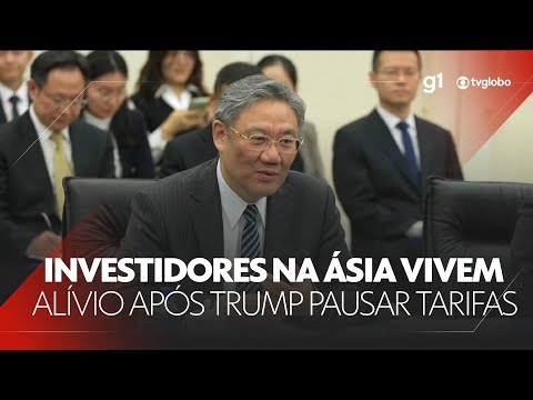 Investidores na Ásia vivem alívio momentâneo após Trump anunciar pausa nas tarifas #JornalNacional
